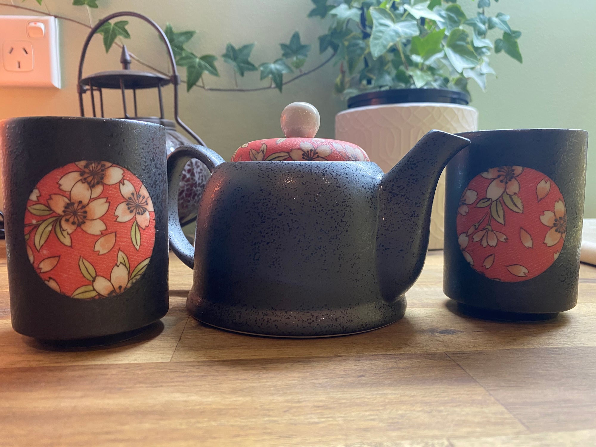 Japanese 2 Cup Tea Set with Teapot- Red