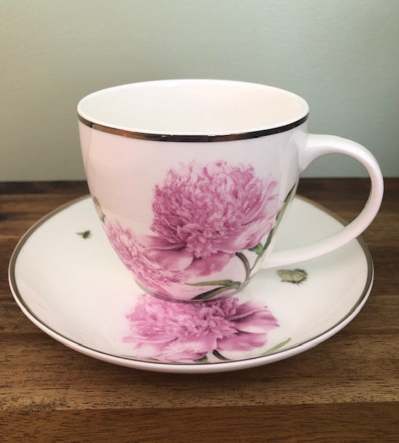 Pink Peonies Cup and Saucer