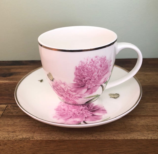 Pink Peonies Cup and Saucer